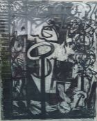 After Michael Holland Watercolour gouache Abstract scene in black and white, unsigned, 140 x 113cm