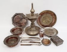 Large brass pricket candlestick with petal design sconce, on knopped stem and circular base, 41cm