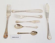 Part set of silver plated cutlery with scrolling decoration, including fish eaters, cake forks,