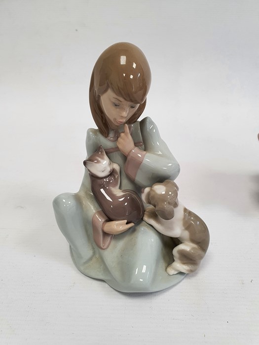 Lladro group of girl washing a dog, another model of rabbit, another cow, seated and swan with - Image 2 of 15