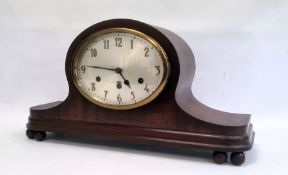20th century mahogany cased Napoleon hat-shaped mantel clock with Arabic numerals, 30cm high