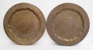 Pair of Eastern brass foliate engraved trays (2)