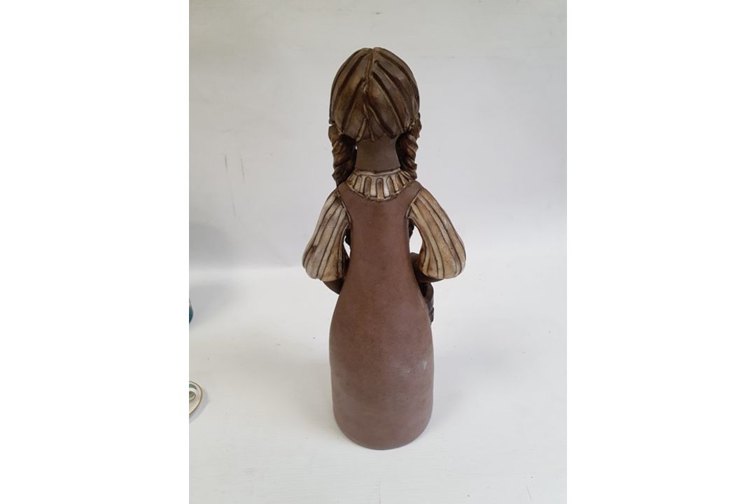 German porcelain stein with metal lid, Elbogen pottery figure of a girl, pair of tinted bisque - Image 5 of 12