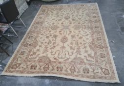 Modern light gold ground foliate design rug, 299 x 214cm