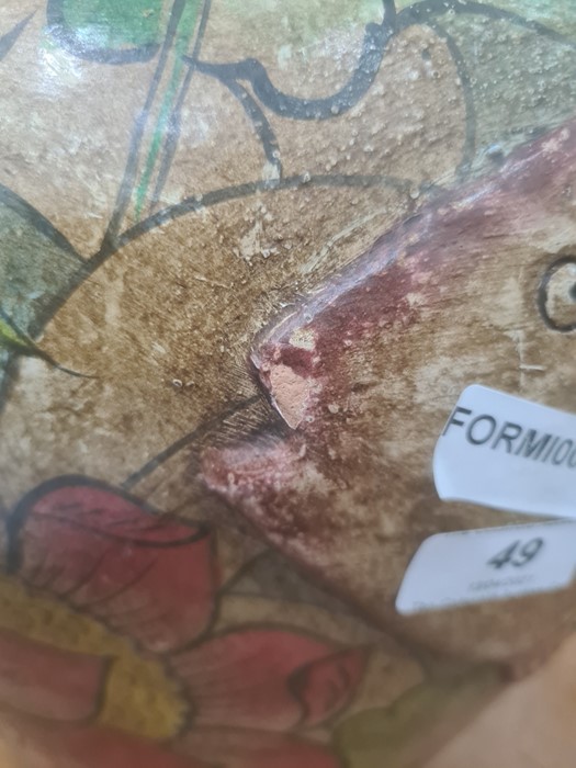 Arts & Crafts painted earthenware large vase, the ovoid body embossed with two fish, on a background - Image 9 of 11