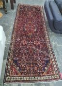 Full pile blue ground Iranian runner, allover design, 250 x 112cm