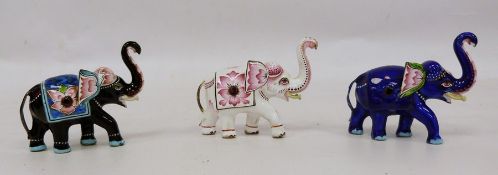 Three 20th century enamel models of elephants, each 6cm high (3)