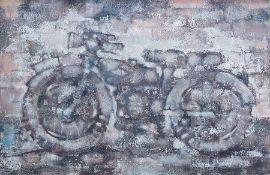 20th century school, Hugh Williams Oil on canvas Motorbike, indistinctly signed verso, 62 x