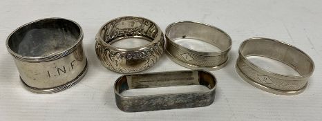Pair 1930s silver napkin rings, oval, numbered 1 & 2, 0.6toz approx., a silver napkin ring