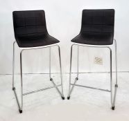 Pair of kitchen bar stools with chrome bases and black leather upholstered seats (2)