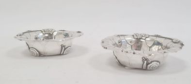 Pair Arthur Bond & Co Yokohama silver bonbon dishes, each circular and with everted rim, leaf-