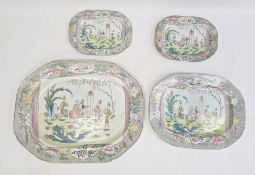 Graduated set of four reproduction Masons ironstone-style meat dishes with chinoiserie figures in