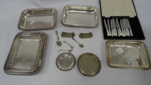 A quantity of silver plate, entree dishes, dog and chain pattern knife rests, mother of pearl and