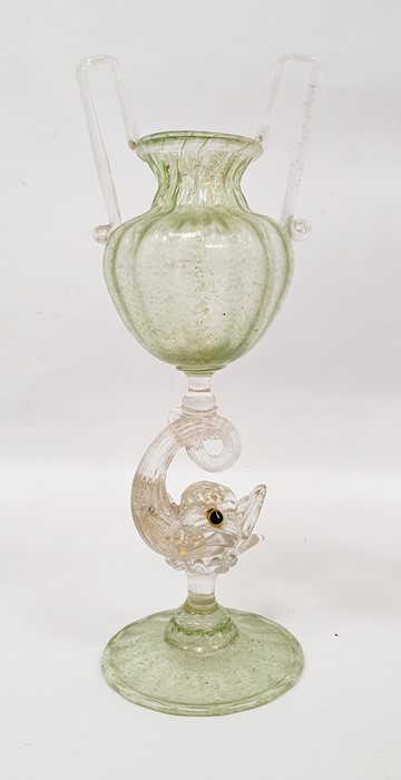 Facon de Venise dolphin stemmed glass vase, Venetian coloured plates, bowl and amethyst-coloured - Image 2 of 2