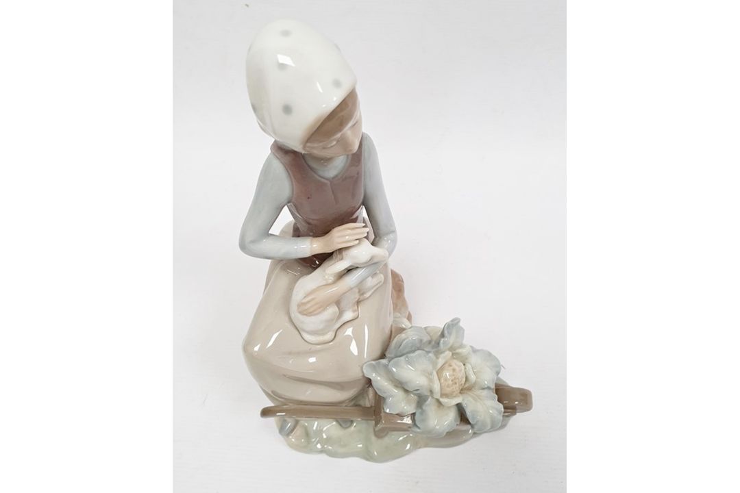 Lladro porcelain figure of boy with flute, 20cm high and another of girl seated with lamb (2) - Image 7 of 10
