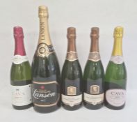 Five bottles of sparkling wine to include two bottles of South African Pieter Cruythofs Brut, magnum