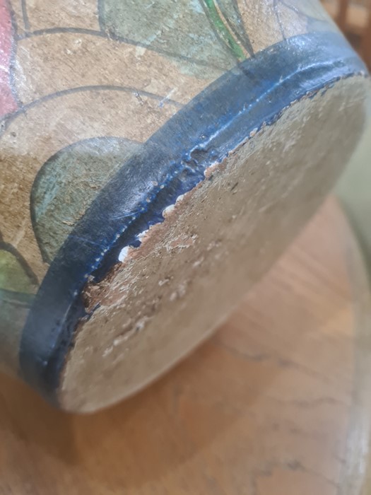 Arts & Crafts painted earthenware large vase, the ovoid body embossed with two fish, on a background - Image 11 of 11