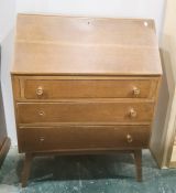 Oak bureau by Fineline Furniture, the fall-front over three long drawers, 77cm wide