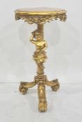 Modern gilt-finish occasional table, the shaped top with moulded rococo-style frieze, the pedestal