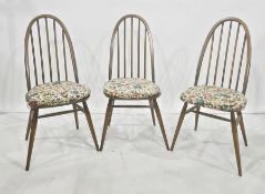 Set of six Ercol stickback dining chairs with labels and ink stamp 'S4' and further stamp no,