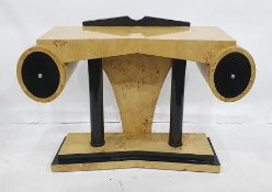 Modern dressing table in the Art Deco taste, finished in possibly burr maple, on painted pillar