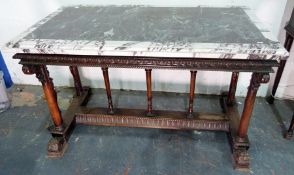 19th century mahogany and marble table, the rectangular specimen marble top with central