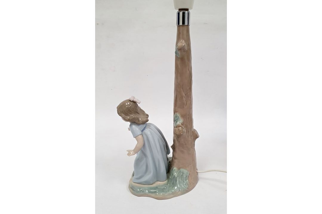 Lladro porcelain table lamp in the form of girl and puppy beside tree trunk, 12cm high and Lladro - Image 6 of 21