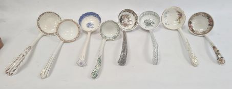Quantity of Victorian and later pottery soup ladles, variously decorated (1 box)