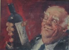 20th century European school Oil on panel Gentleman with wine bottle, unsigned, 24.5cm x 33cm