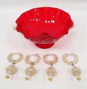 Venetian glass bowl on pedestal with swan handles and assorted tray of Venetian glassware