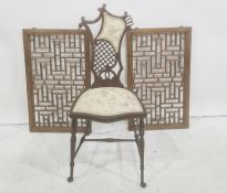 Two Chinese softwood hanging wall panels of geometric design 48cm wide and Edwardian mahogany