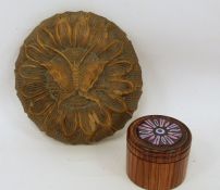 Possibly 18th century carved wooden mould in the form of a moth and 20th century turned lidded