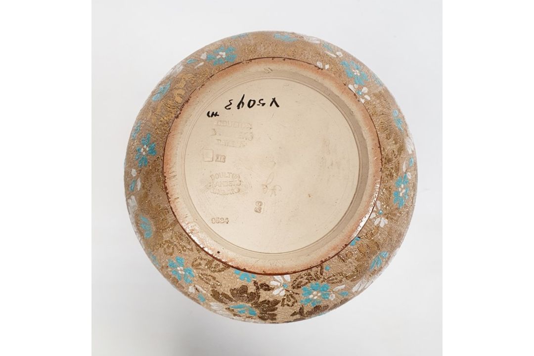 19th century Doulton Slaters stoneware vase with typical decoration, the body having blue and - Image 6 of 6