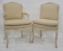 Set of 12 20th century Louis XV-style upholstered boardroom chairs with cream painted frames (one no