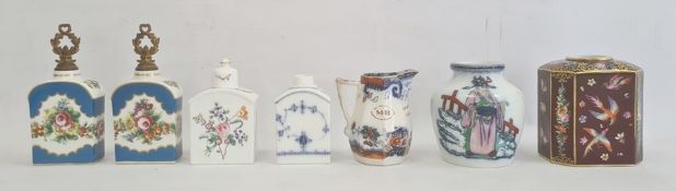 Pair French porcelain tea canisters, floral spray decoration, marked J P to base, three further