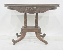 19th century mahogany card table, the rectangular top with canted corners, applied bead moulding,