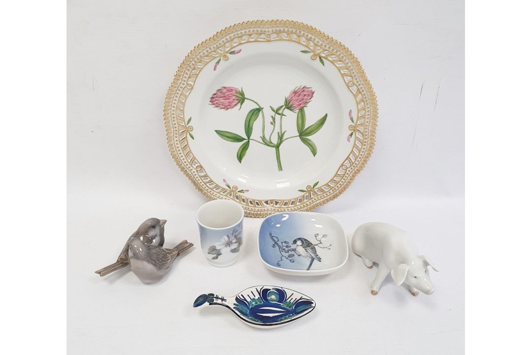 Royal Copenhagen porcelain plate painted with 'Trifolium Alpestre', having shaped gilt and pierced - Image 1 of 21