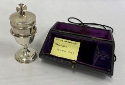 Silver travelling communion set by A R Mowbray & Co Ltd, London 1927, the bowl of the chalice with