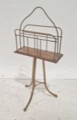 19th century brass and oak magazine stand on tripod base