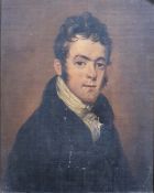19th century English school Oil on canvas Half-length portrait of a young man, 25cm x 19cm
