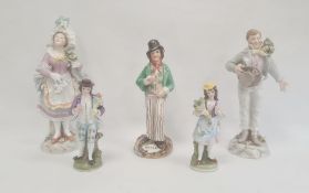 Pair of continental porcelain figures of a dandy and companion, circa 1900, blue cross marks, a pair