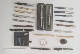 Mont Blanc black and gilt fountain pen, Parker pens, Schaeffer and others (3 boxes)  Condition