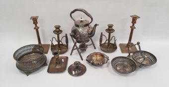 Victorian EPNS kettle and stand with naturalistic twig base, a large silver plated coaster with