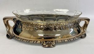 A 20th century Danish silver plated and glass centrepiece, silver plated two handled base with