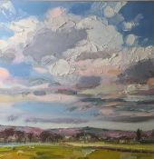 Judith Bridgland (b.1962) Oil on linen 'Big clouds over the Peak District', signed lower right,