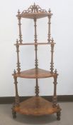 Victorian four-tier corner whatnot in burr walnut, 140cm high