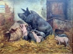William Weekes (1856-1909) Oil on canvas Pigs and piglets in barn, signed lower right 'W. Weekes' 35