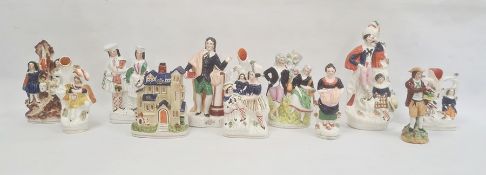 Late 19th century collection of eleven Staffordshire figures and groups, including a pastille burner