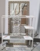Rectangular mirror in gilt-effect frame and a white painted metal and tiled plant stand (2)