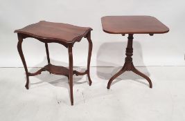 19th century mahogany snap-top table, the rectangular top with rounded corners, on turned pedestal